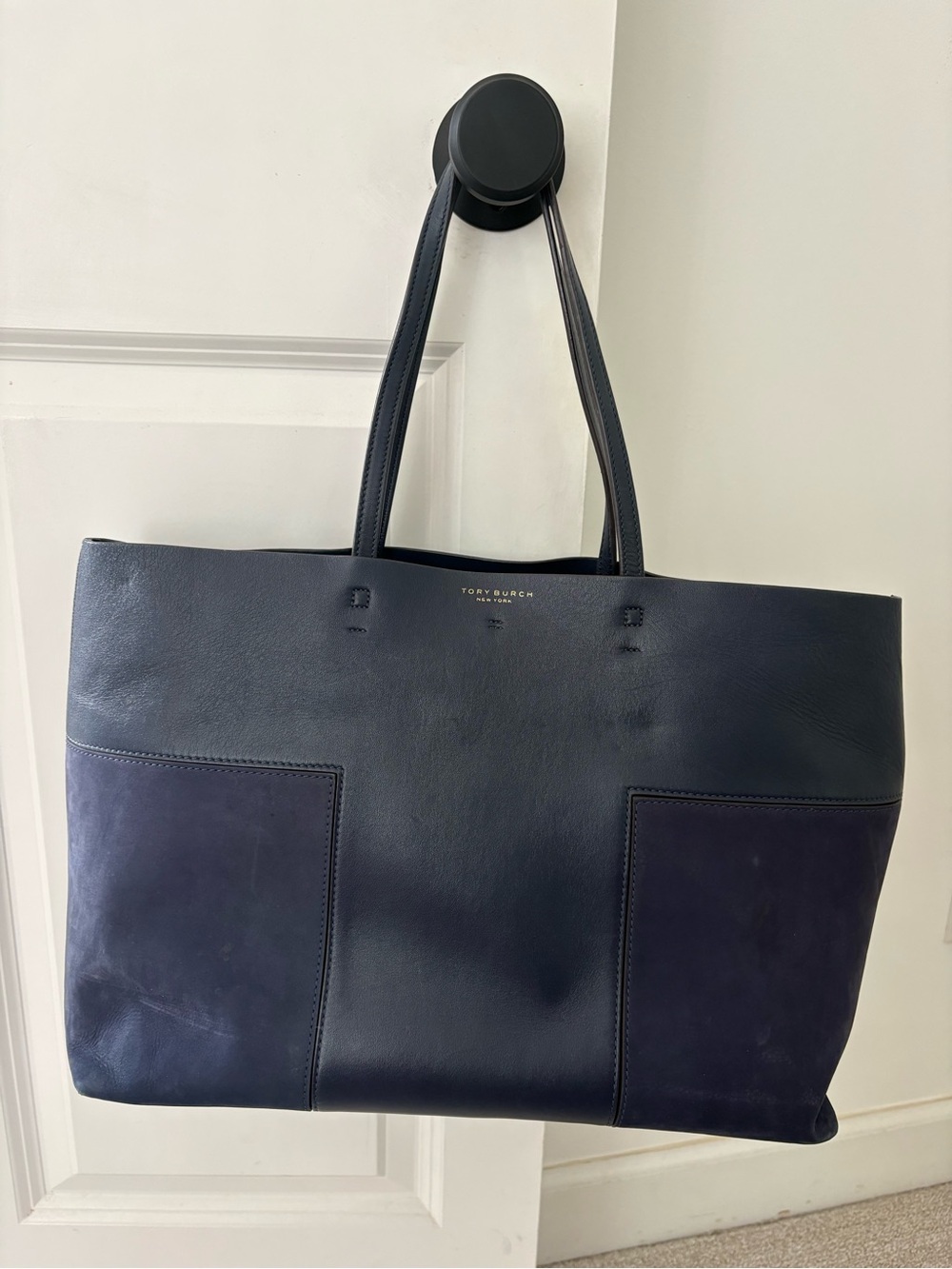Tory Burch Navy Leather & Suede Tote